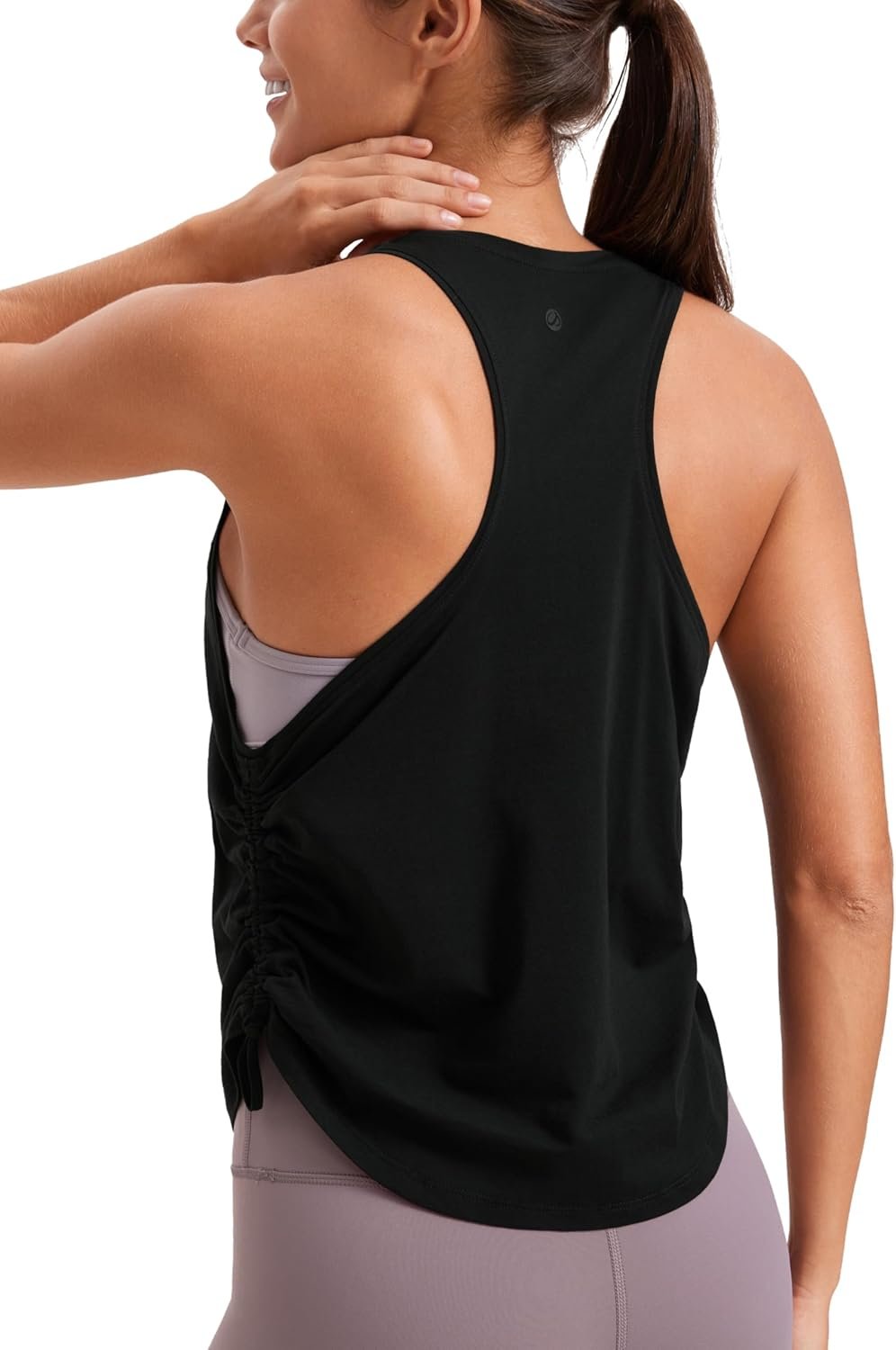 CRZ YOGA Pima Cotton Ruched Side Tank Tops for Women – Workout Athletic Casual Racerback Crewneck Loose Sleeveless Shirts