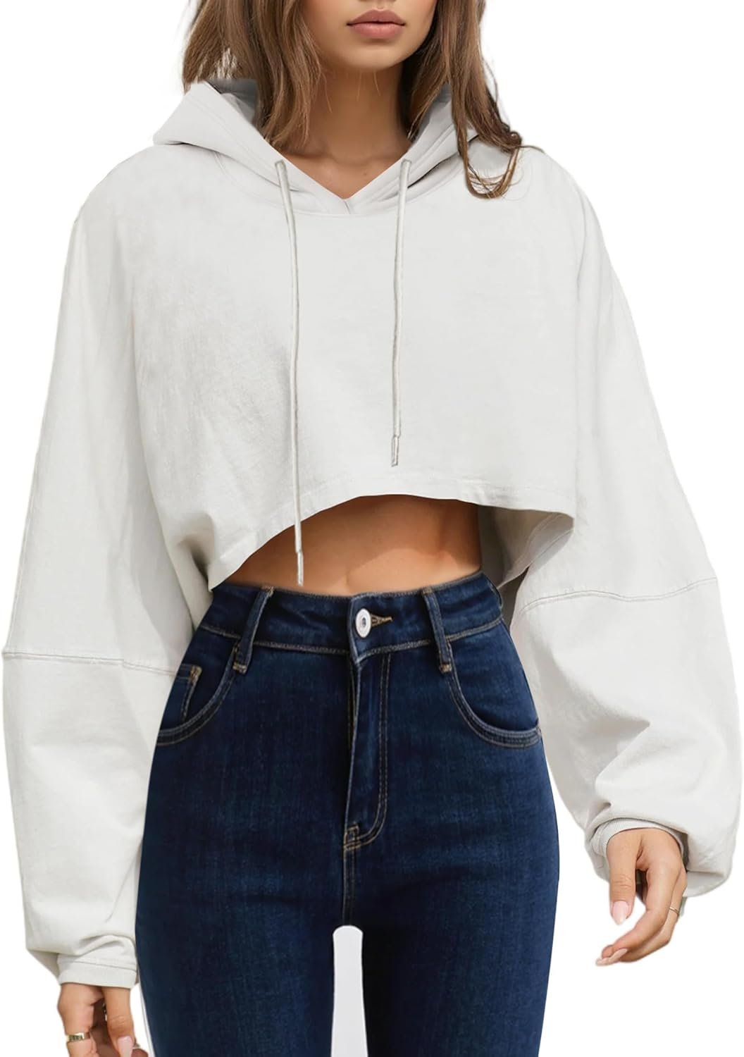 Remidoo Women’s Hoodies Pullover Long Sleeve Cropped Sweatshirt Loose Shirt