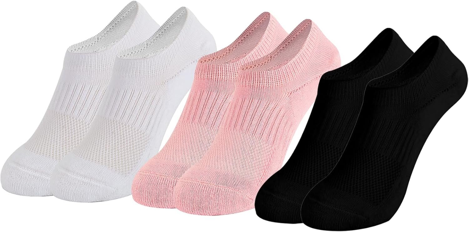 3Pairs No Show Socks Womens Ankle Socks for Women (size6-9(black white pink))