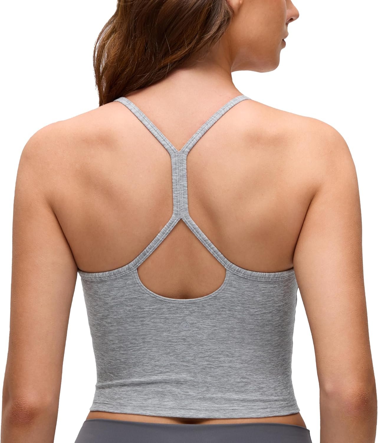 CRZ YOGA Cut-Out Y Back Crop Tank Tops for Women – Scoop Neck Spaghetti Strap Racerback Yoga Longline Sports Bra Non Padded
