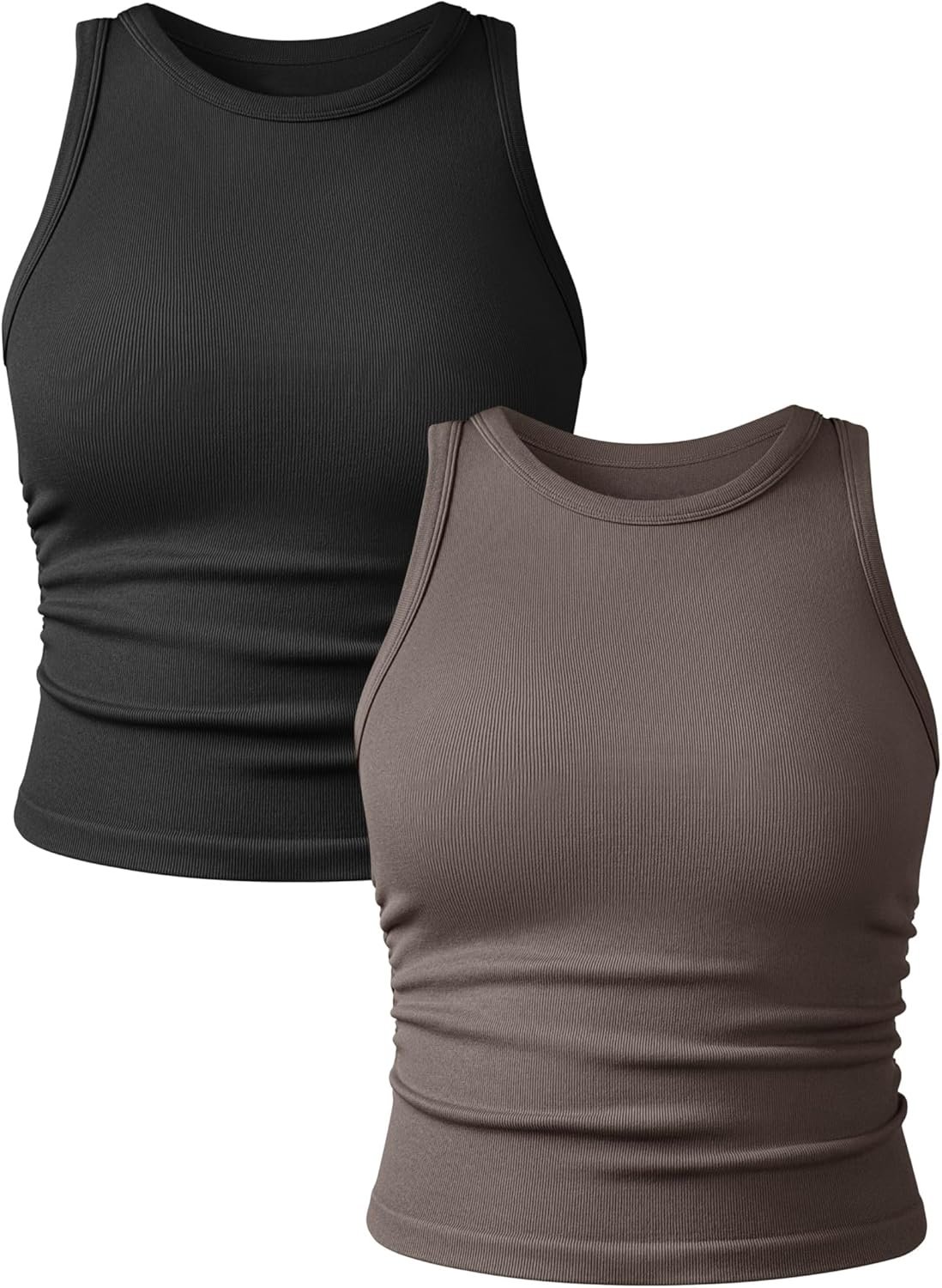 YIOIOIO Women’s 2 Pieces Basic Seamless Tank Tops Sleeveless Crew Neck Workout Exercise Crop Camis