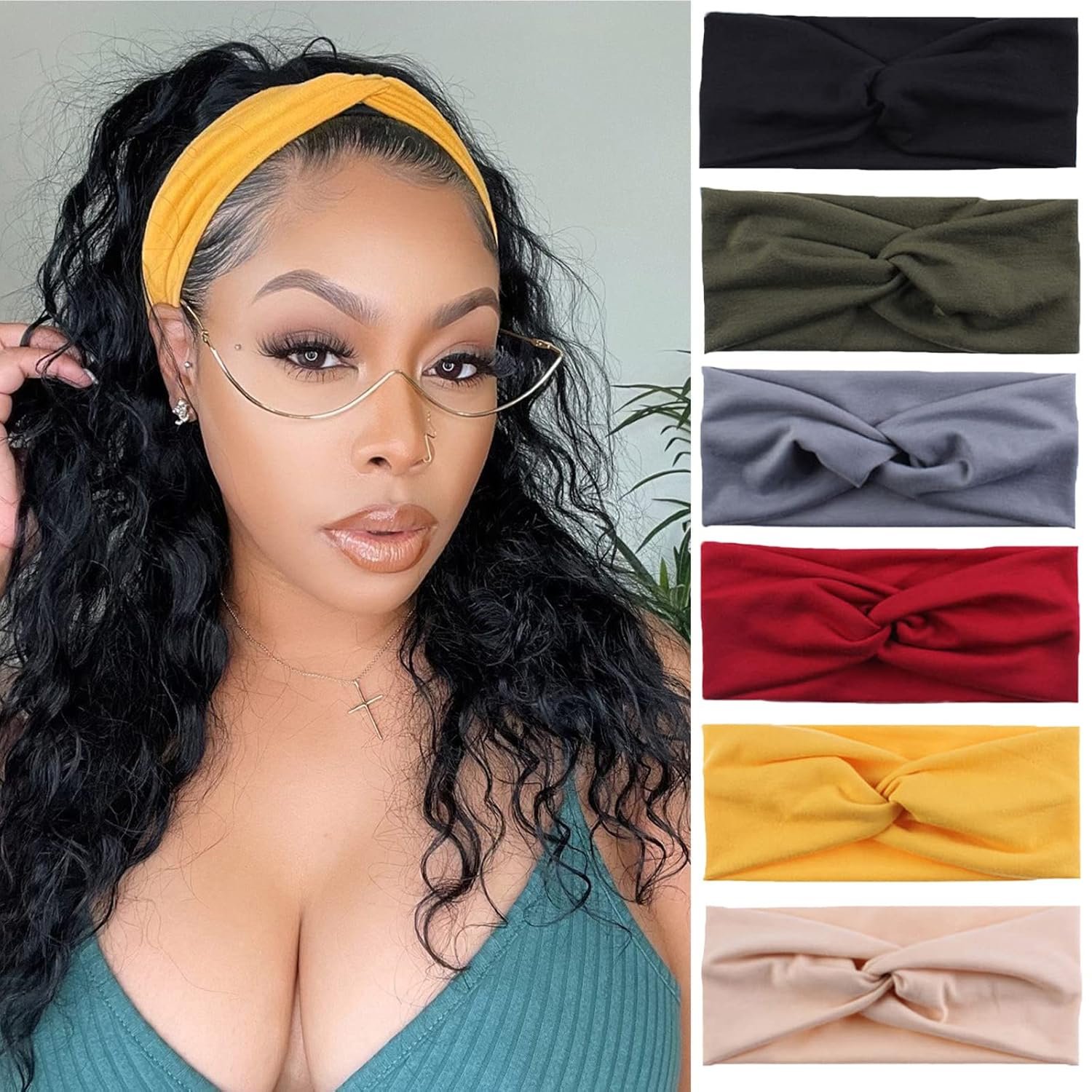 XTREND 6 Pcs Headbands for Women, Twisted Cross Elastic Head Bands Yoga Workout Headband Non-Slip Sweat Soft Headbands Solid Color Simple Versatile Hair Accessory Hairbands