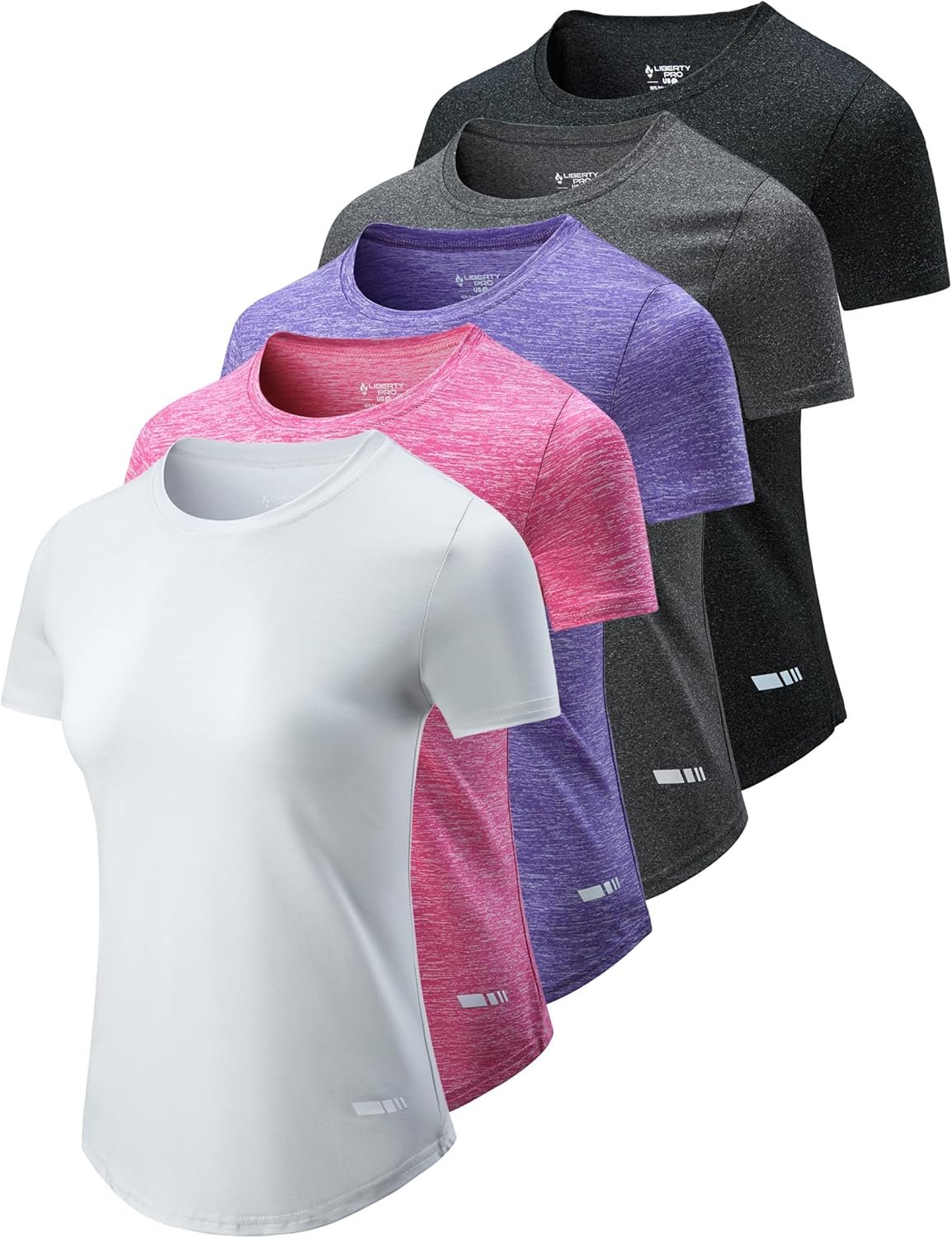 5 Pack: Women’s Dry Fit Short Sleeve T Shirts, Athletic Workout Tee Tops for Gym Yoga Running