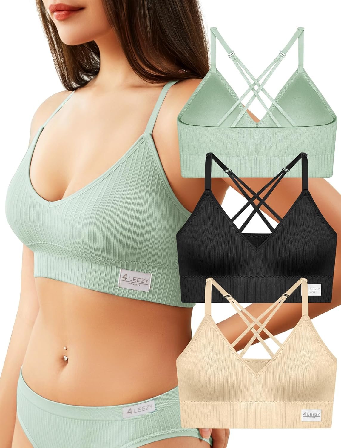 Sports Bras for Women – Ribbed Wireless Soft Workout Tops Padded Bralettes Racerback Comfort Cami Crop S-XXL