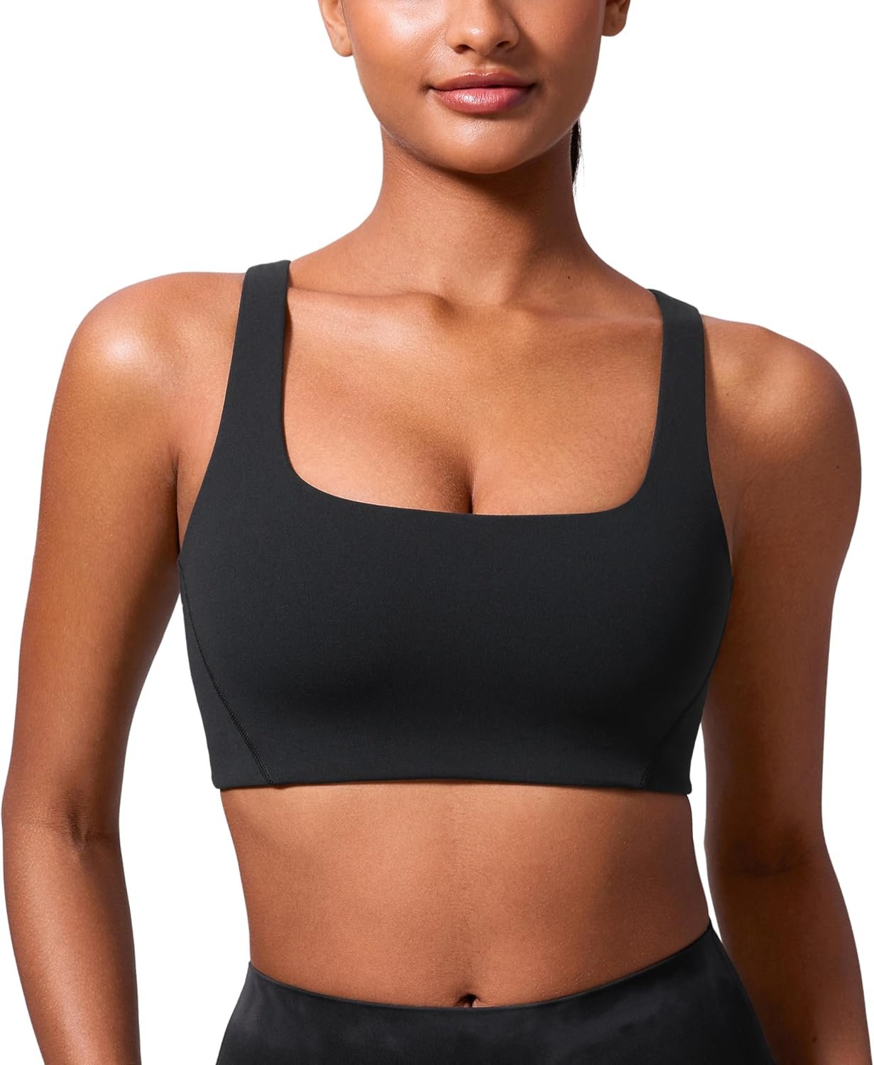 CRZ YOGA Butterlift Double Lined Square Neck Sports Bras for Women – Wireless V-Shaped Racerback Workout Yoga Top Non Padded