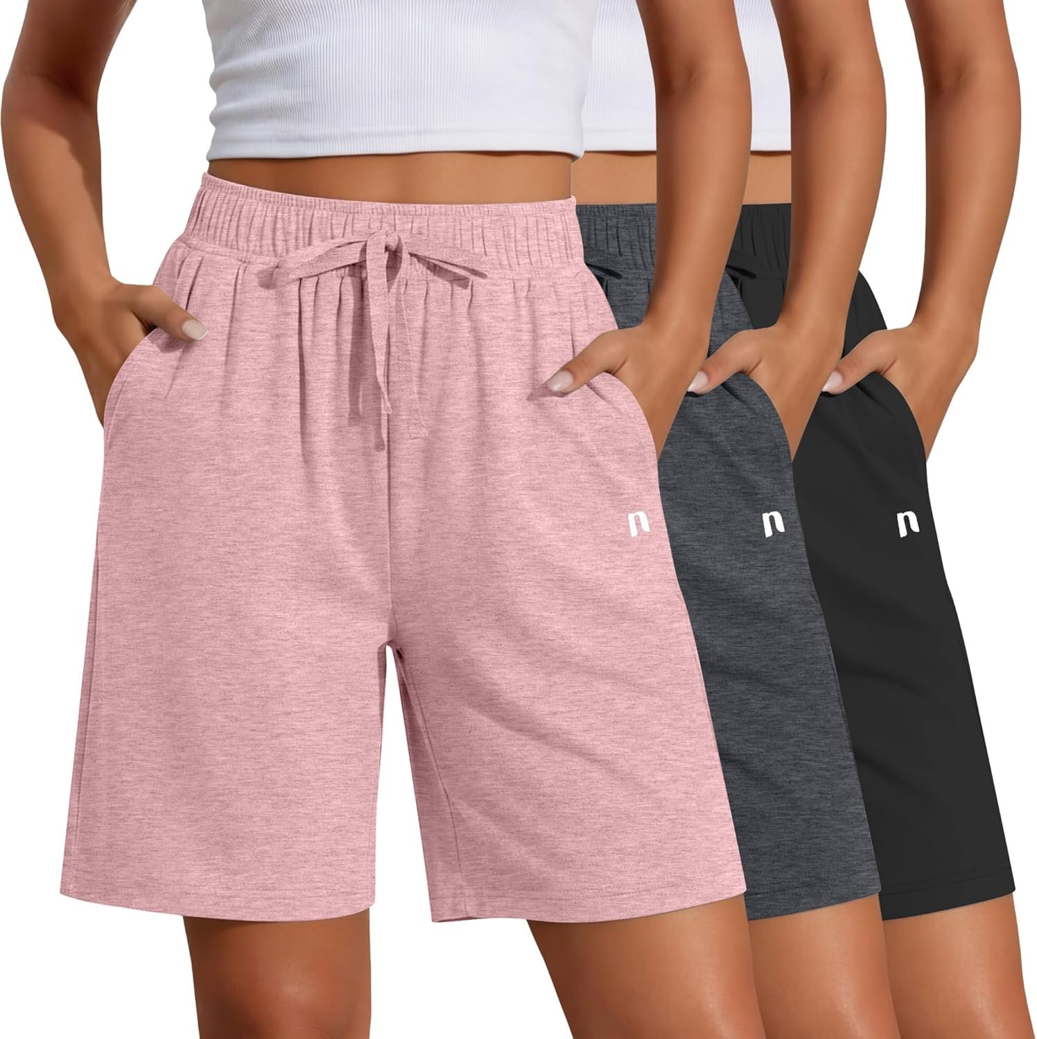 Neer 3 Pack Women’s Quick Dry Shorts Women Drawstring High Waisted Bermuda Athletic Shorts with Pockets