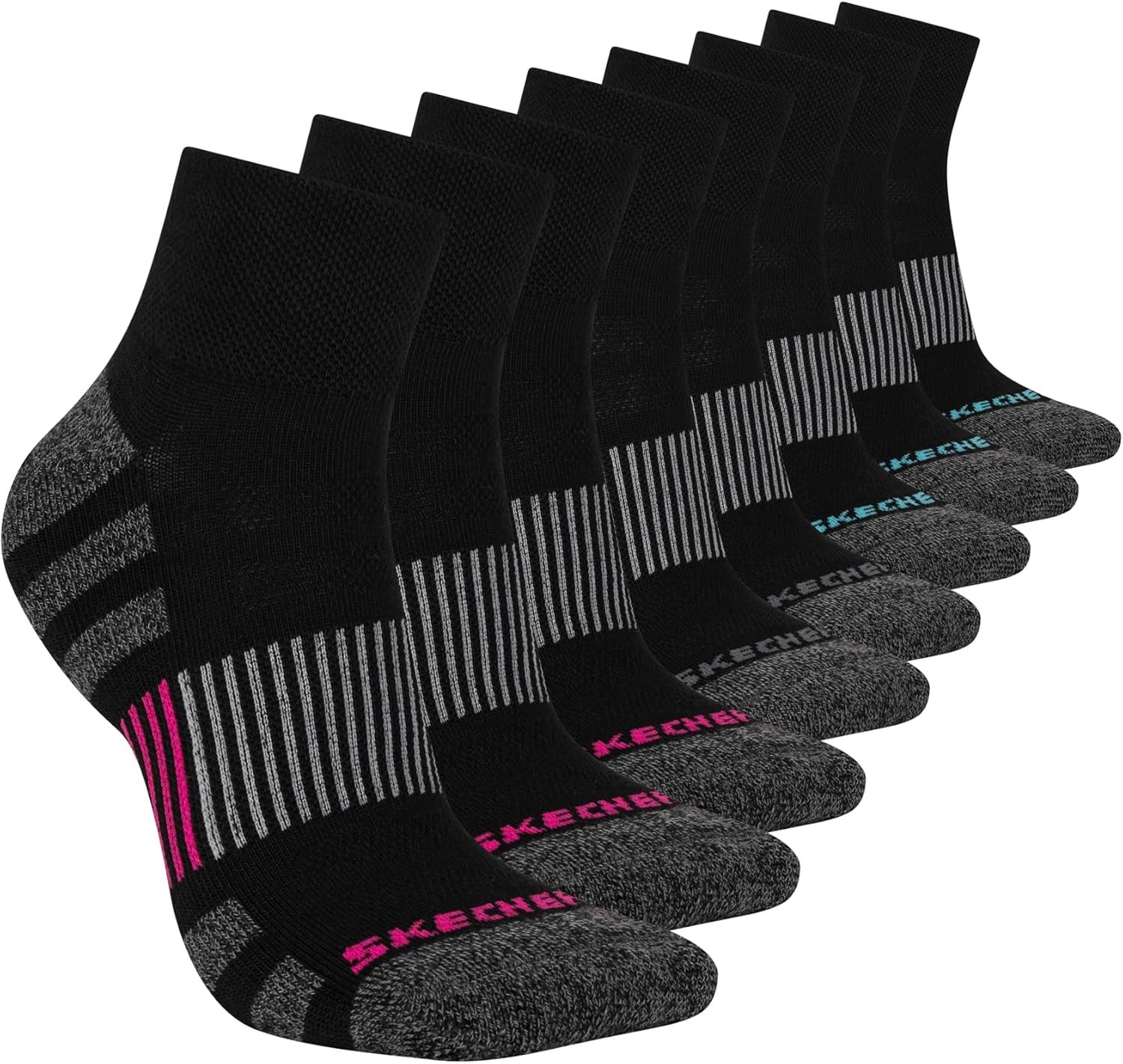 Skechers Women’s 8-pack Work Collection High Quarter Crew Socks, Extra Cushion & Mesh Ventilation