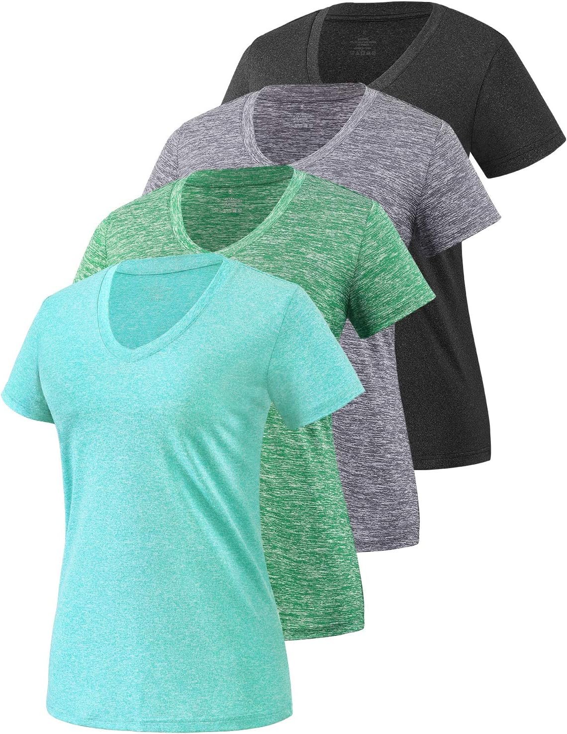 Xelky 3-4 Pack Women’s Dry Fit Tshirt Short Sleeve Moisture Wicking Athletic Shirts Sport Activewear Tee V Neck Workout Top