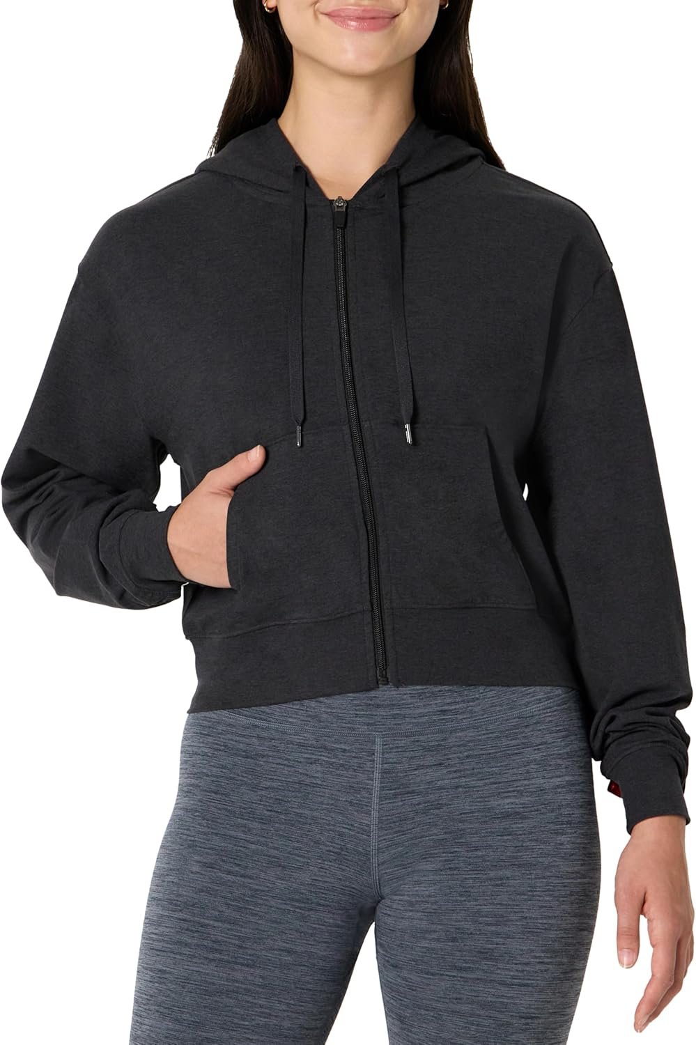 Amazon Essentials Women’s Athletic Soft Performance Lightweight Cropped Zip Up Workout Hoodie