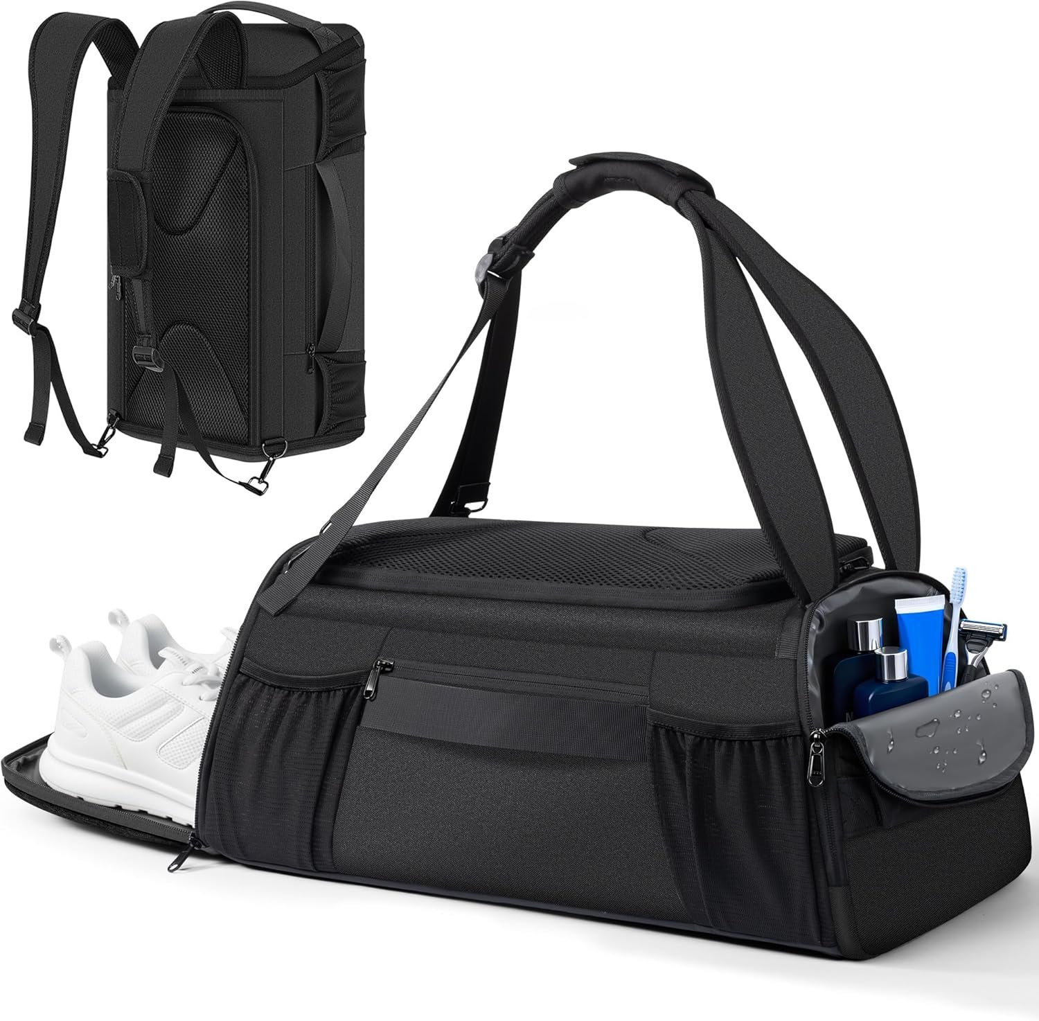 MIYCOO Gym Bag for Women Men, Duffle Travel Bag with Shoes Compartment and Wet Pocket, Waterproof Overnight Carry On Bag Backpack with Two Elastic Bottle Holders for Travel, Workout, Sports, Weekend