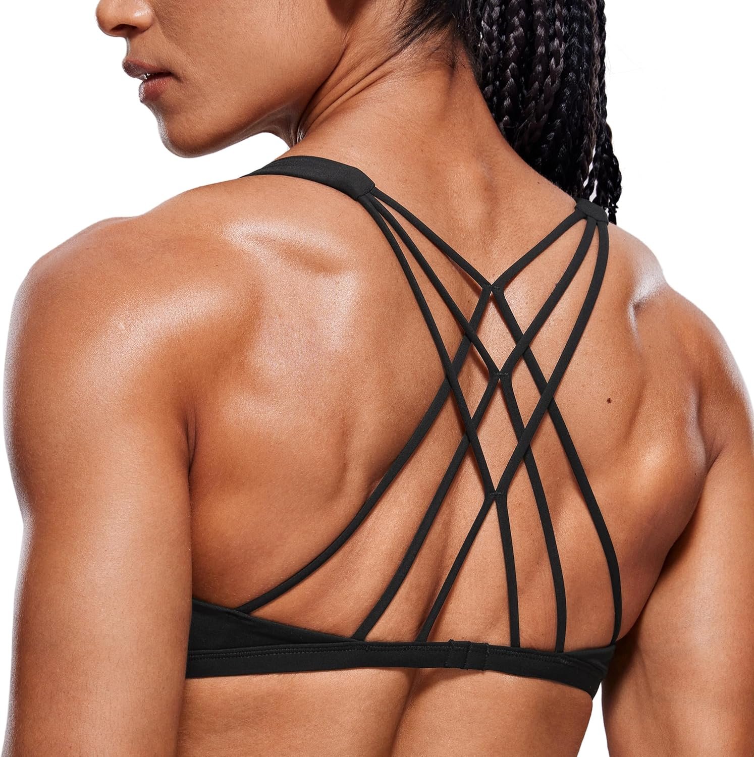 CRZ YOGA Womens Naked Feeling Criss Cross Sports Bra – Strappy Back Padded Medium Support Wireless Gym Cami Workout Yoga