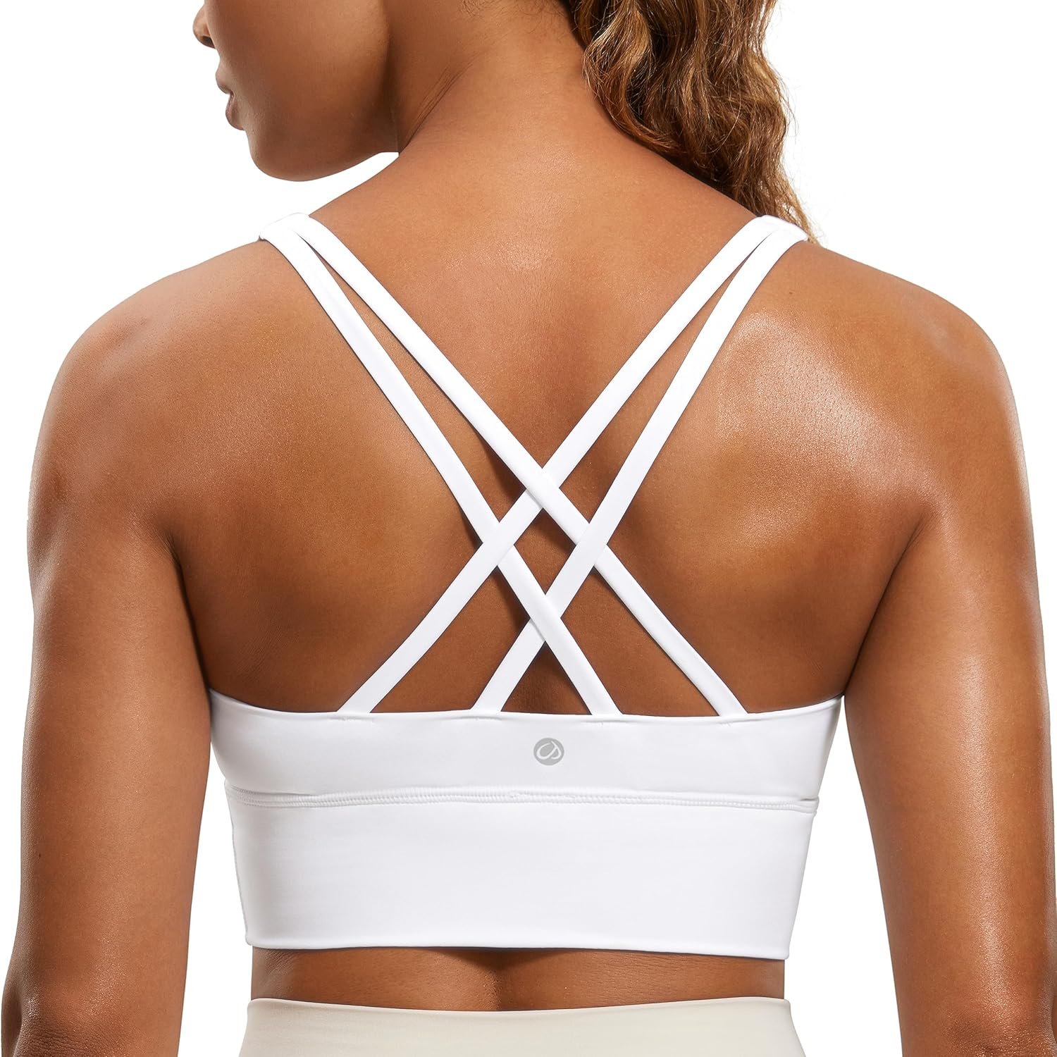 CRZ YOGA Naked Feeling Strappy Longline Sports Bras for Women – Medium Impact Criss Cross Yoga Padded Workout Crop Top