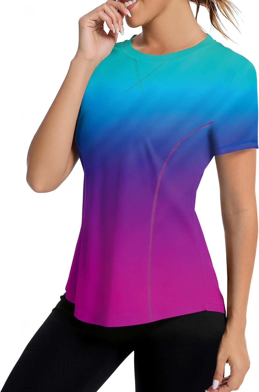 AVOOGUE Women’s Short Sleeve Workout Tops Quick Dry Athletic UPF50+ Sun Protection Shirts Gym Hiking Running Yoga Clothes
