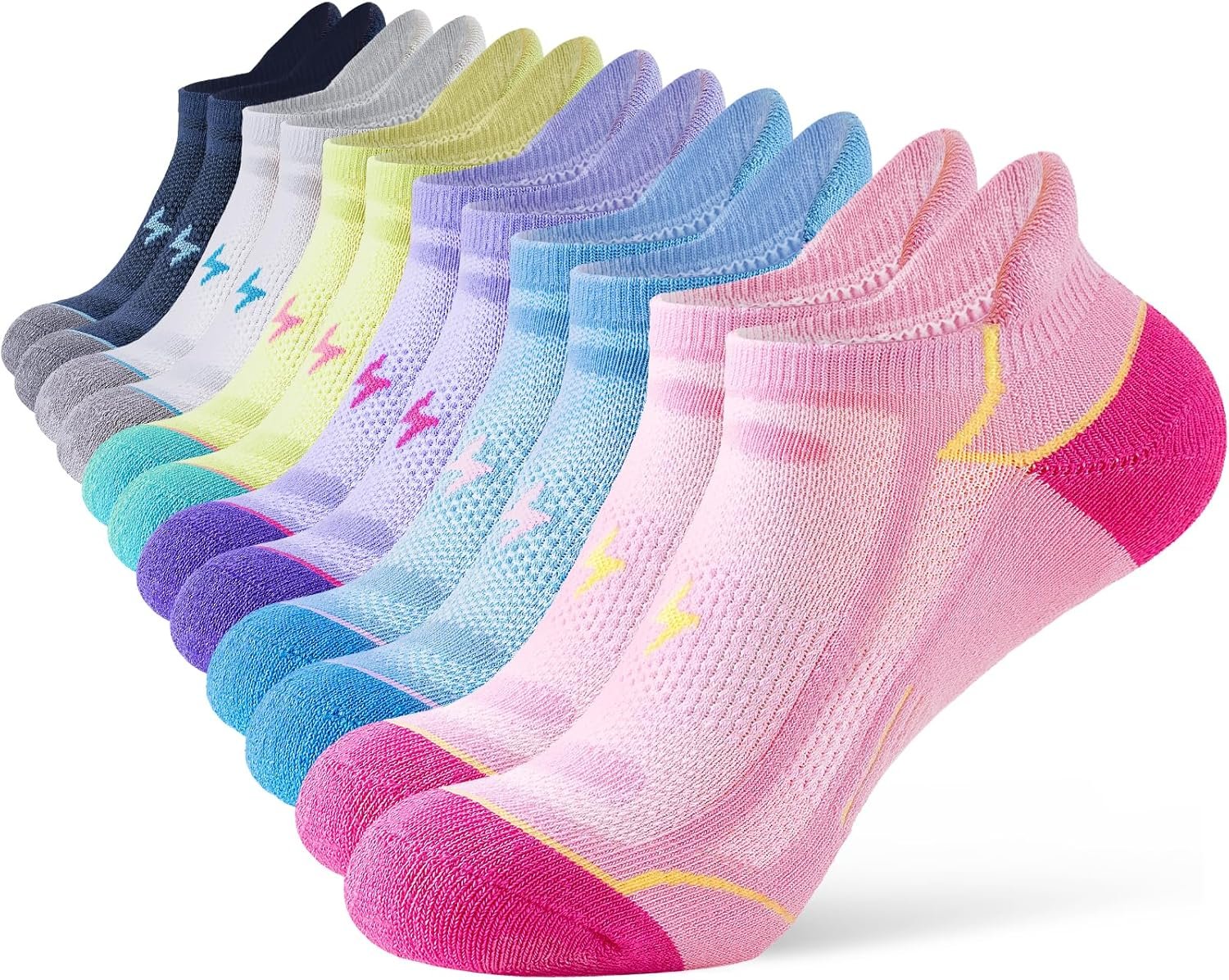 Niorasen Ankle Socks for Women 6 Pairs, Cotton Cushioned Athletic Running Socks, Breathable Low Cut Sports Socks
