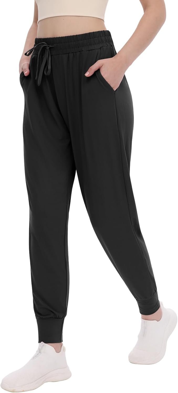 TNNZEET Women’s Joggers with Pockets – High Waisted Sweatpants Tapered Leg Drawstring Lightweight Athletic Pants