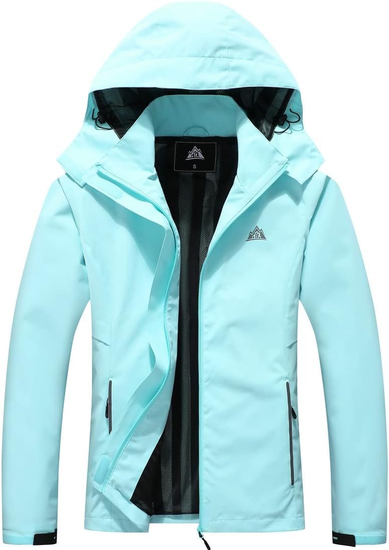 MOERDENG Women’s Waterproof Rain Jacket Lightweight Raincoat Hooded Hiking Jacket Softshell Windbreaker
