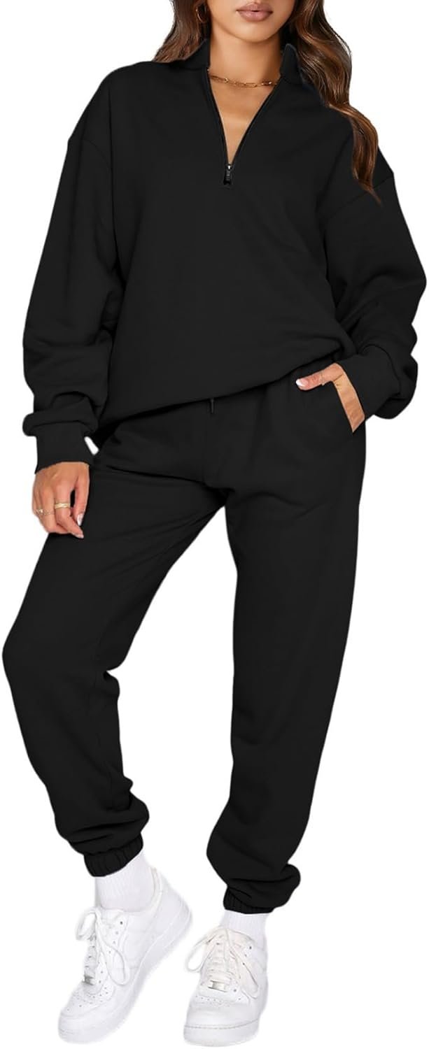 Aleumdr Women 2 Piece Outfits Sweatsuit Oversized Half Zip Pullover Long Sleeve Sweatshirt Jogger Pants Set with Pockets