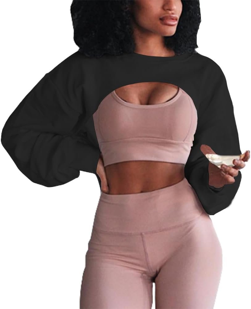 Artfish Women’s Crewneck Long Sleeve Crop Tops Workout Gym Casual Cut-out Loose Cropped Sweatshirts