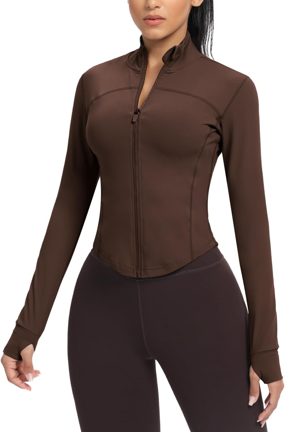 AVGO Women’s Cropped Running Workout Jackets Zip Slim Fit Athletic Tops with Thumb Holes