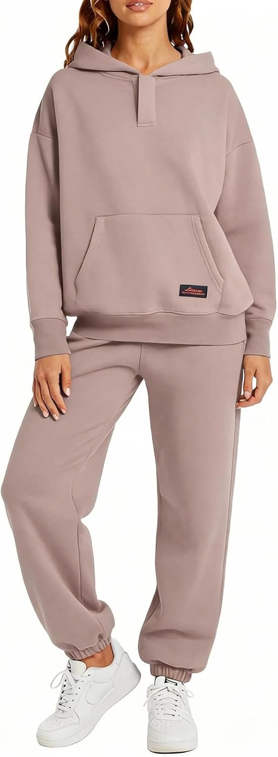 Womens 2 Piece Sweatsuit Set, 2025 Casual Long Sleeve Hoodie with Loose Wide Leg Sweatpants for Fall and Winter