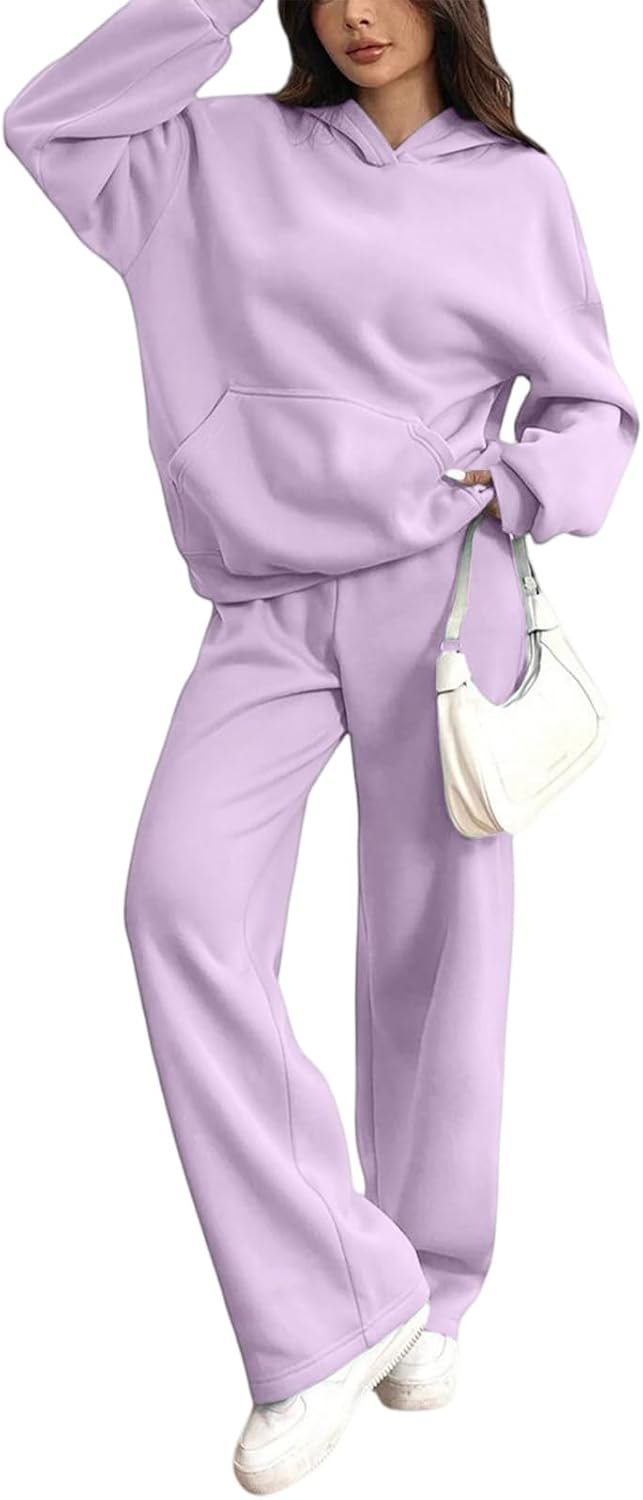 Sweatsuits Women 2 Piece Outfit Lounge Sweat Suits Set Oversized Fleece Hoodies Baggy High Waist Wide Leg Sweatpants