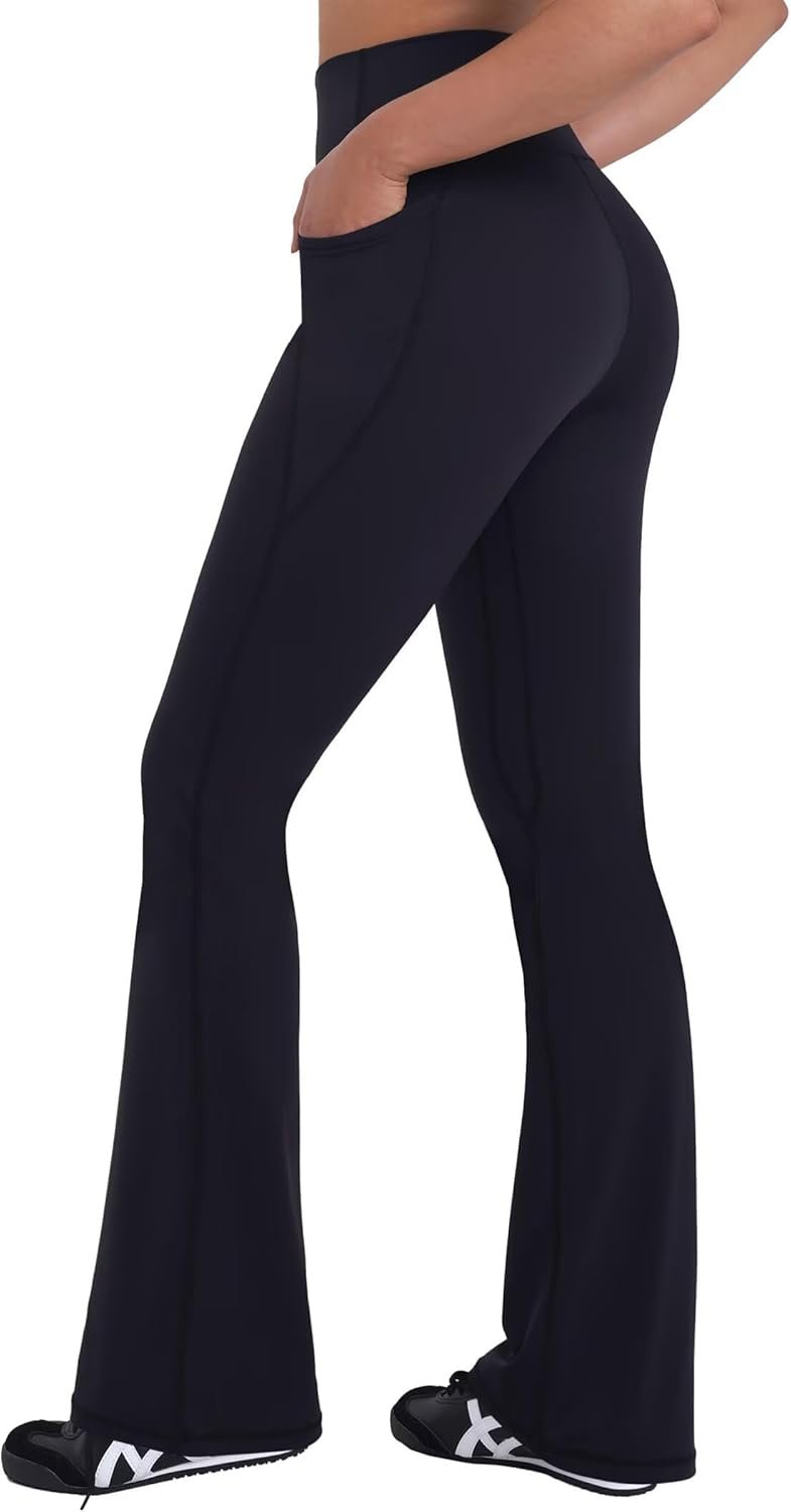Sunzel Sunzfly Women’s Mini Flare Leggings with Pockets High Waisted Tummy Control Yoga Pants Bootcut Workout Gym Casual