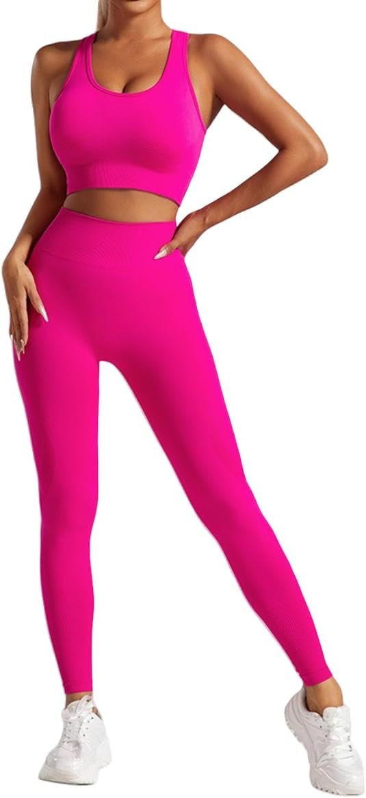 2 Piece Workout Sets for Women Sports Bras and High Waisted Leggings Yoga Outfits Set for Women
