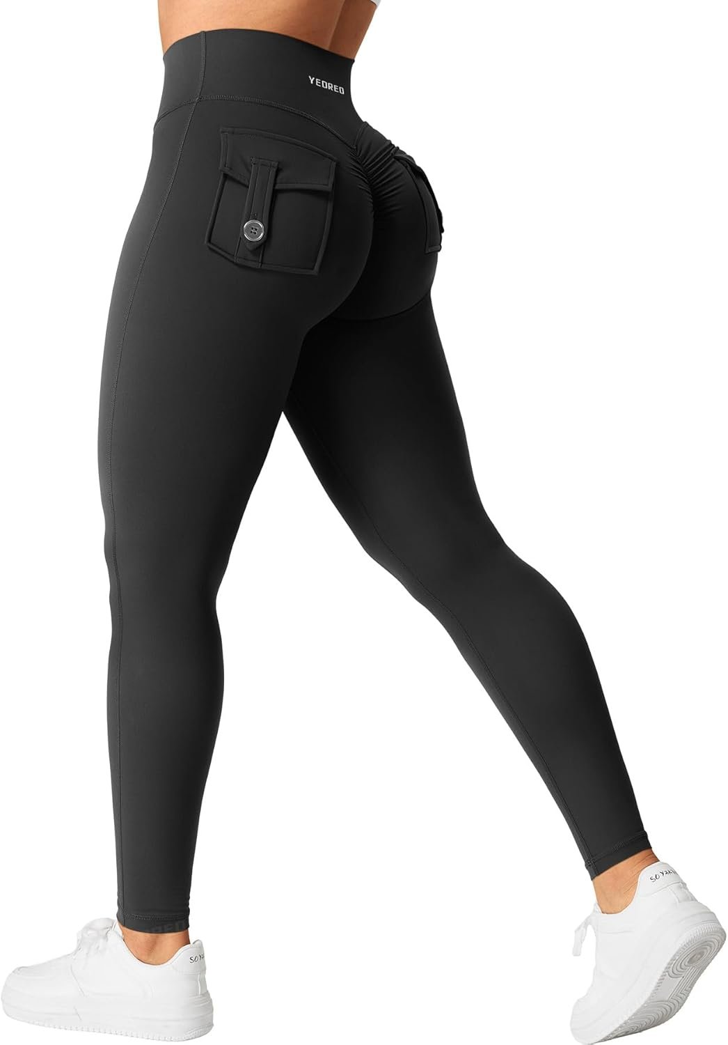 YEOREO CoreFlex Leggings with Pockets for Women Charm Scrunch Workout Leggings V Cross Waist Butt Lifting Gym Yoga Pants