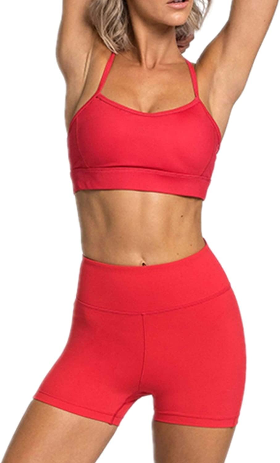 IMEKIS Women’s Workout Sets 2 Piece Yoga Outfit High Waisted Biker Shorts Leggings Sports Bra Gym Fitness Clothes Tracksuit