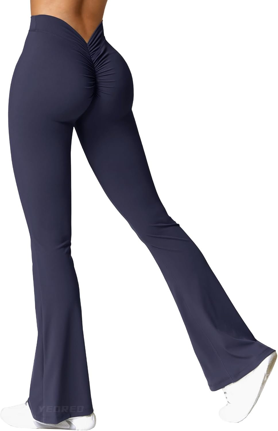 YEOREO Boost Scrunch Flare Leggings V Back Butt Lifting Wide Leg High Waist 31.5″ Gym Workout Yoga Pants
