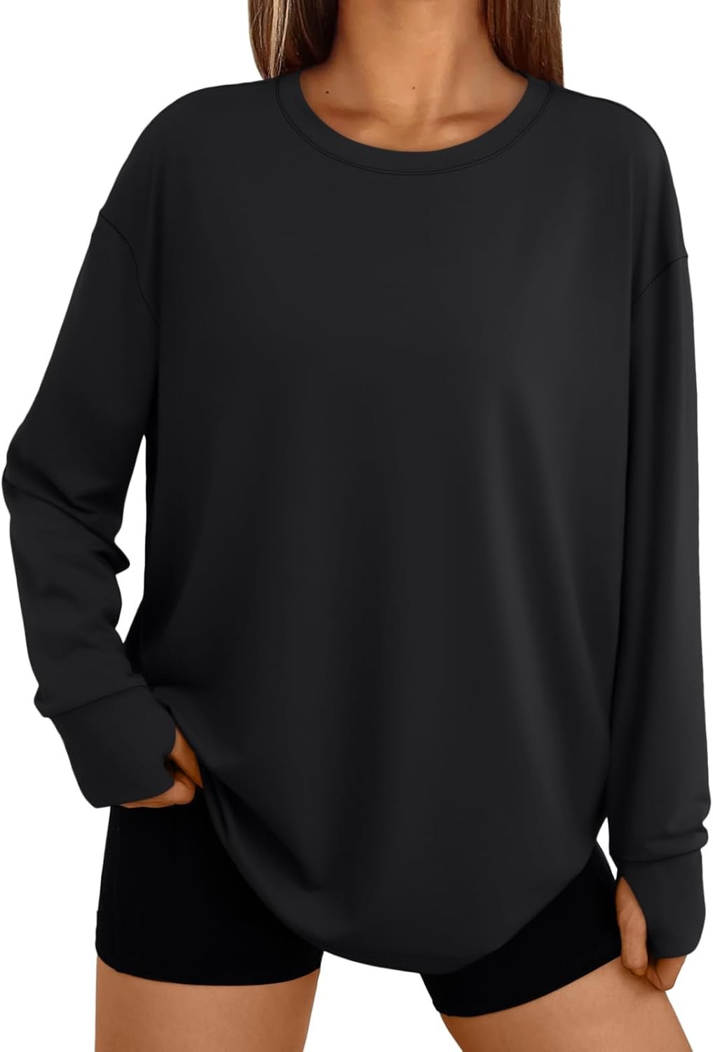 Trendy Queen Womens Oversized T Shirts Fall Thumb Hole Long Sleeve Workout Tops Fashion Plus Size Gym Loose Y2k Tunic Tee