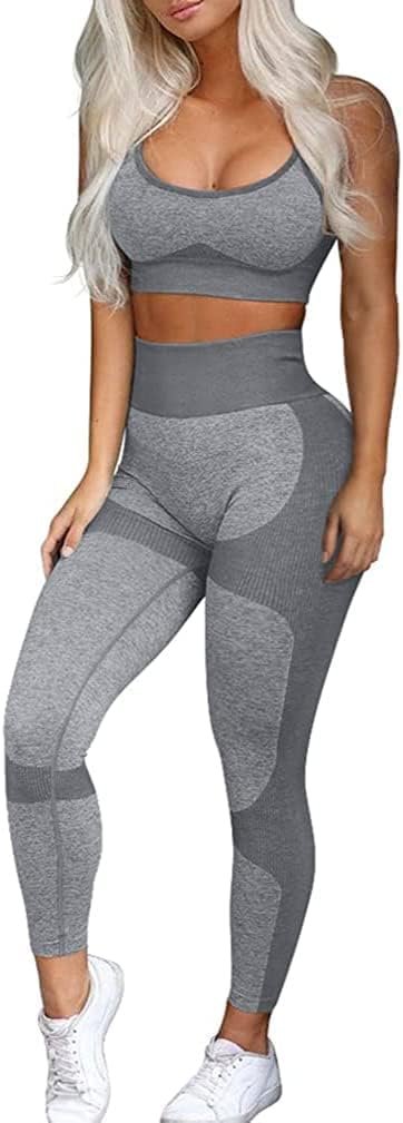 OLCHEE Women’s Workout Sets 2 Piece – Seamless Yoga Leggings and Cross-Strap Sports Bra Gym Outfits Activewear Matching Set
