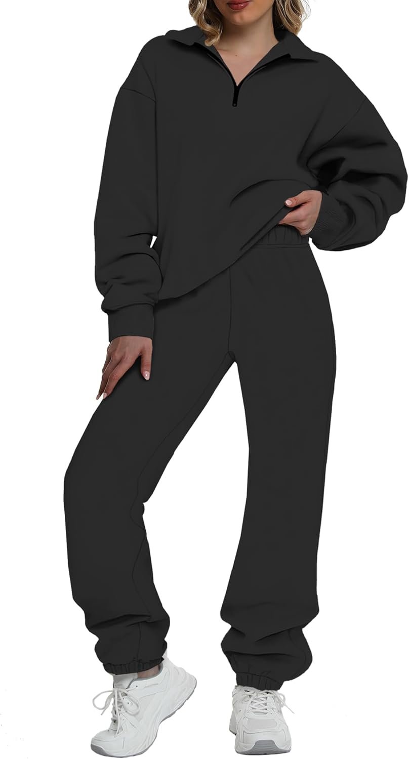 Kottke Women’s Sweatsuits 2 Piece Outfits Lounge Sets Long Sleeve Half Zip Pullover and Baggy Sweatpants with Pockets