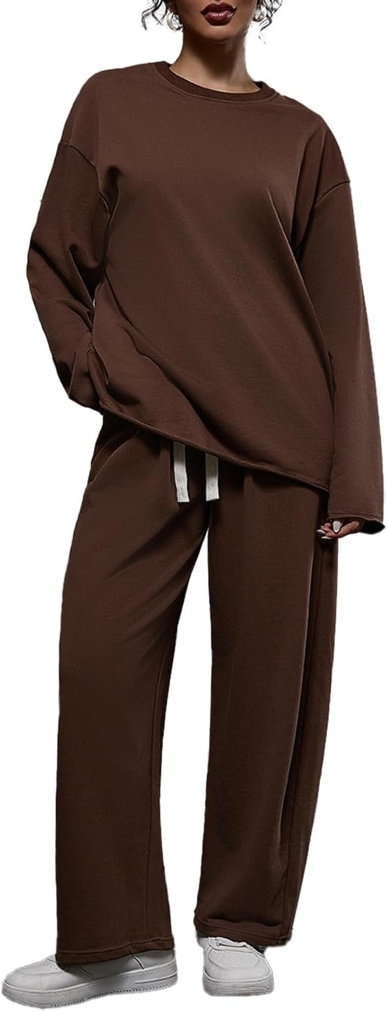 ZFLM Women’s 2-Piece Loungewear Oversized Sweatshirt Sweatpants Sweatsuit Set Casual Outfit with Pockets and Drawstring