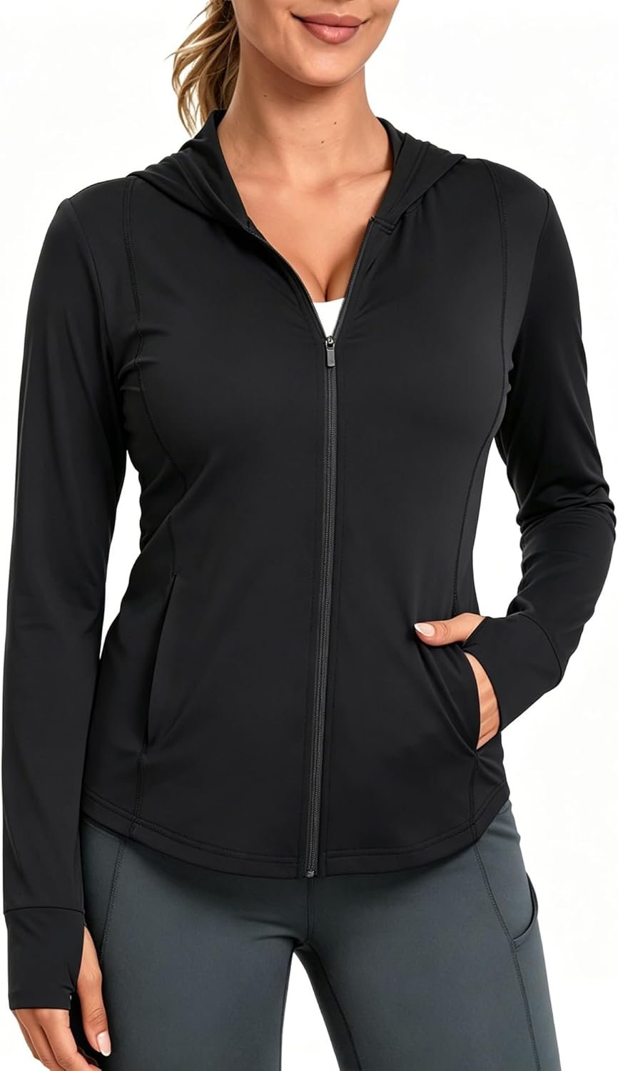 Women’s Workout Jacket Sun Protection Zip up Hoodie Athletic Lightweight UPF 50+ Long Sleeve Running Hiking HH2302-4