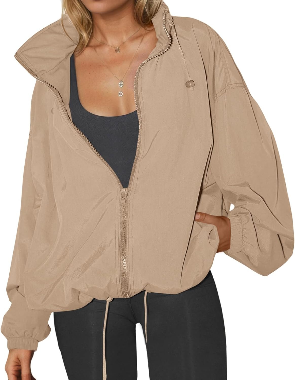 Yousify Rain Jacket Women Lightweight Hooded Waterproof Jackets Raincoat Outdoor Hiking Windbreaker with Pockets