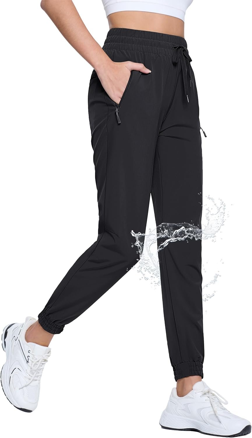 TACVASEN Women’s Joggers Lightweight Quick Dry Hiking Pants with Pockets Athletic Travel Workout Summer Water Resistant