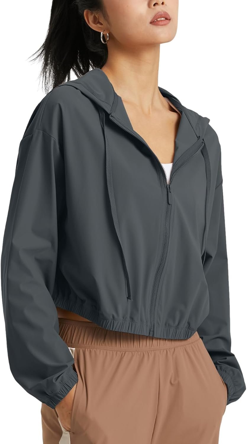 Wyeysyt Women’s Athletic Jackets UPF 50+ UV Sun Protection Cropped Jackets Running Zip Up Hoodie Outdoor Jackets