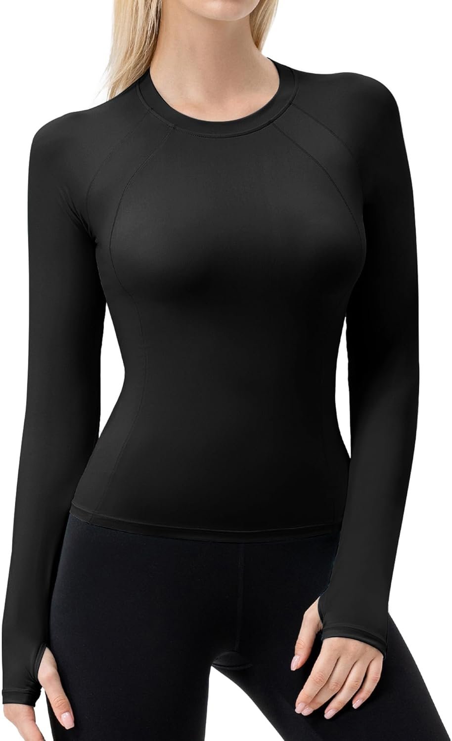 Women’s Compression Shirt Long Sleeve with Thumb Holes Athletic Workout Shirt Seamless Quick Dry Underscrubs Tops