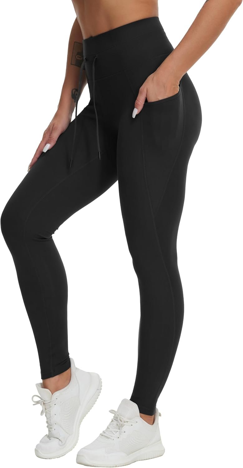 THE GYM PEOPLE Women’s High Waist Drawstring Stretchy Workout Leggings Ultra Soft Tummy Control Yoga Pants with Pockets