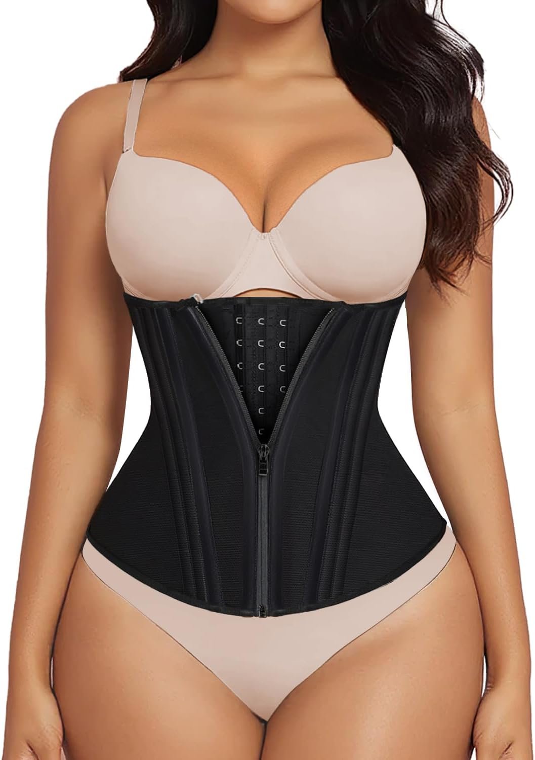 SHAPERX Waist Trainer for Women Corset Shapewear Tummy Control Sport Workout Waist Cincher Body Shaper Zipper and Hooks