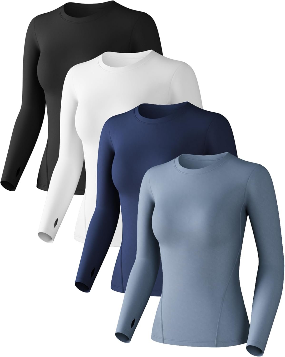 Women’s Compression Shirts Long Sleeve Workout Yoga Tops, Sun Protection Running Athletic Undershirt 4 Pack