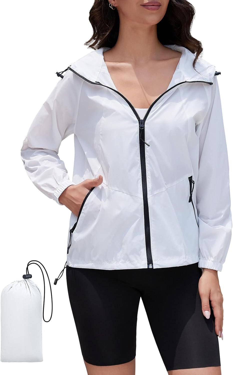 CRIPOM Packable Rain Jacket Women Waterproof Lightweight Jacket With Hood Womens Windbreaker Jacket S-XXL