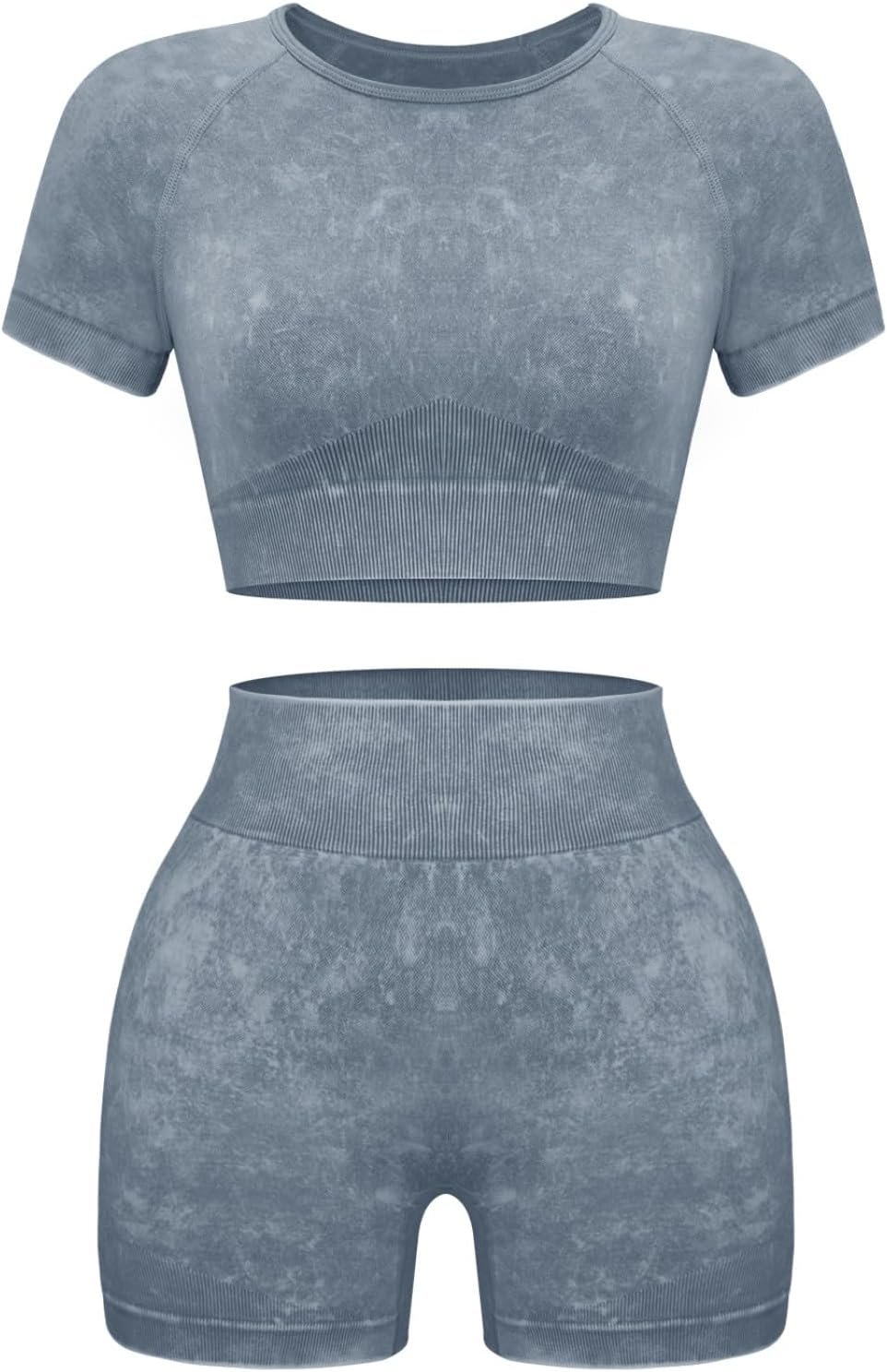 OLCHEE Womens Workout Sets 2 Piece – Seamless Acid Wash Yoga Outfits Shorts and Crop Top Matching Gym Athletic Clothing Set
