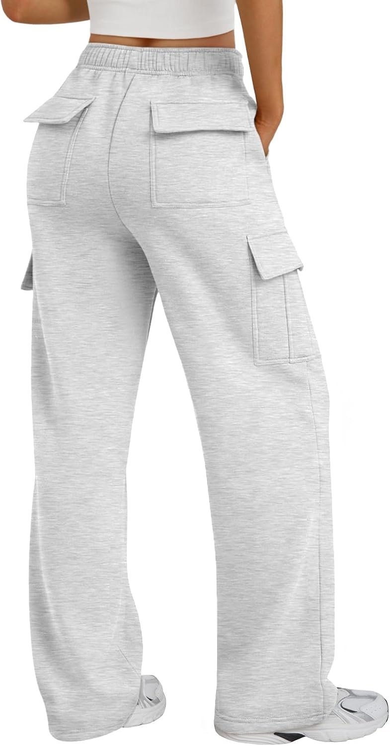 Trendy Queen Women’s Cargo Sweatpants, Wide Leg Workwear Pants with Pockets & Elastic Waist, Casual Joggers for Travel