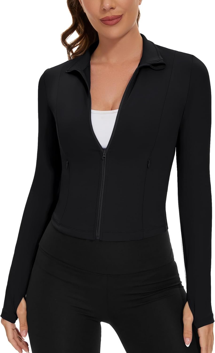 Loovoo Women’s Cropped Workout Jacket Zip Up Athletic Jackets Slim Fit Lightweight Running Sports Track Jacket 2025