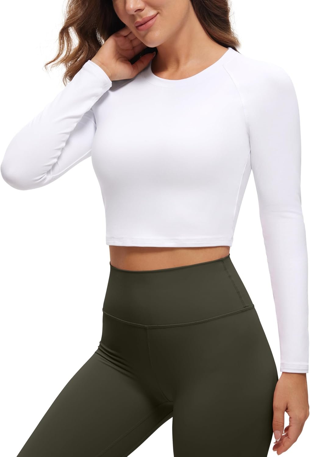 CRZ YOGA Womens Long Sleeve Crop Workout Tops Athletic Yoga Running Cropped T-Shirt Slim Fit Gym Shirts