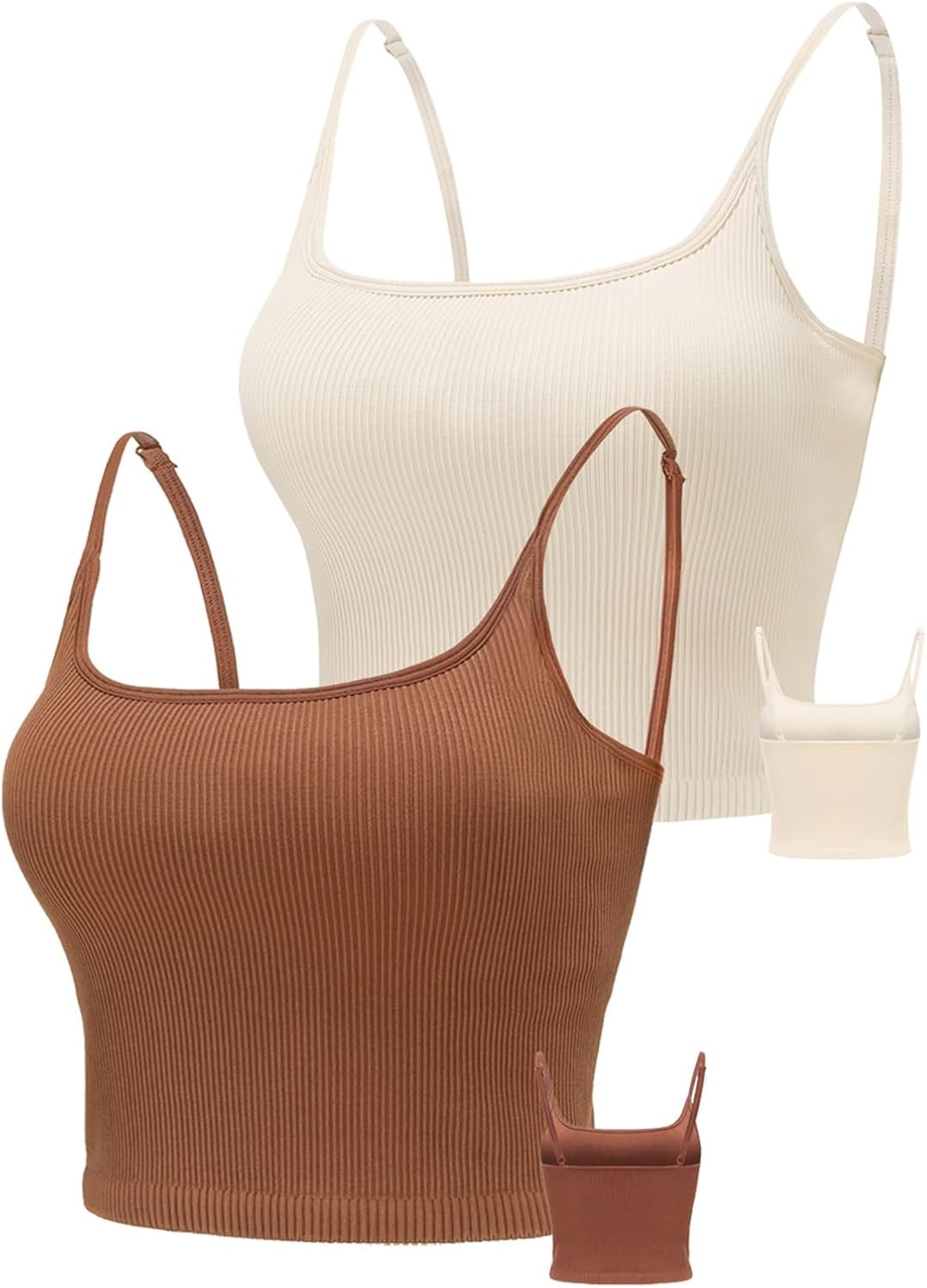 Chilylori Seamless Sports Bra Cropped Tank Top with Adjustable Straps Workout Tops Ribbed Sports Bra for Women 2 Pack