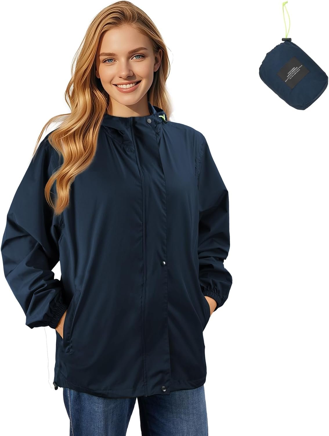 LAMA Women’s Rain Jacket Lightweight Waterproof, Windbreaker Jacket with Hood Sun Protection, Packable Raincoat with Pocket