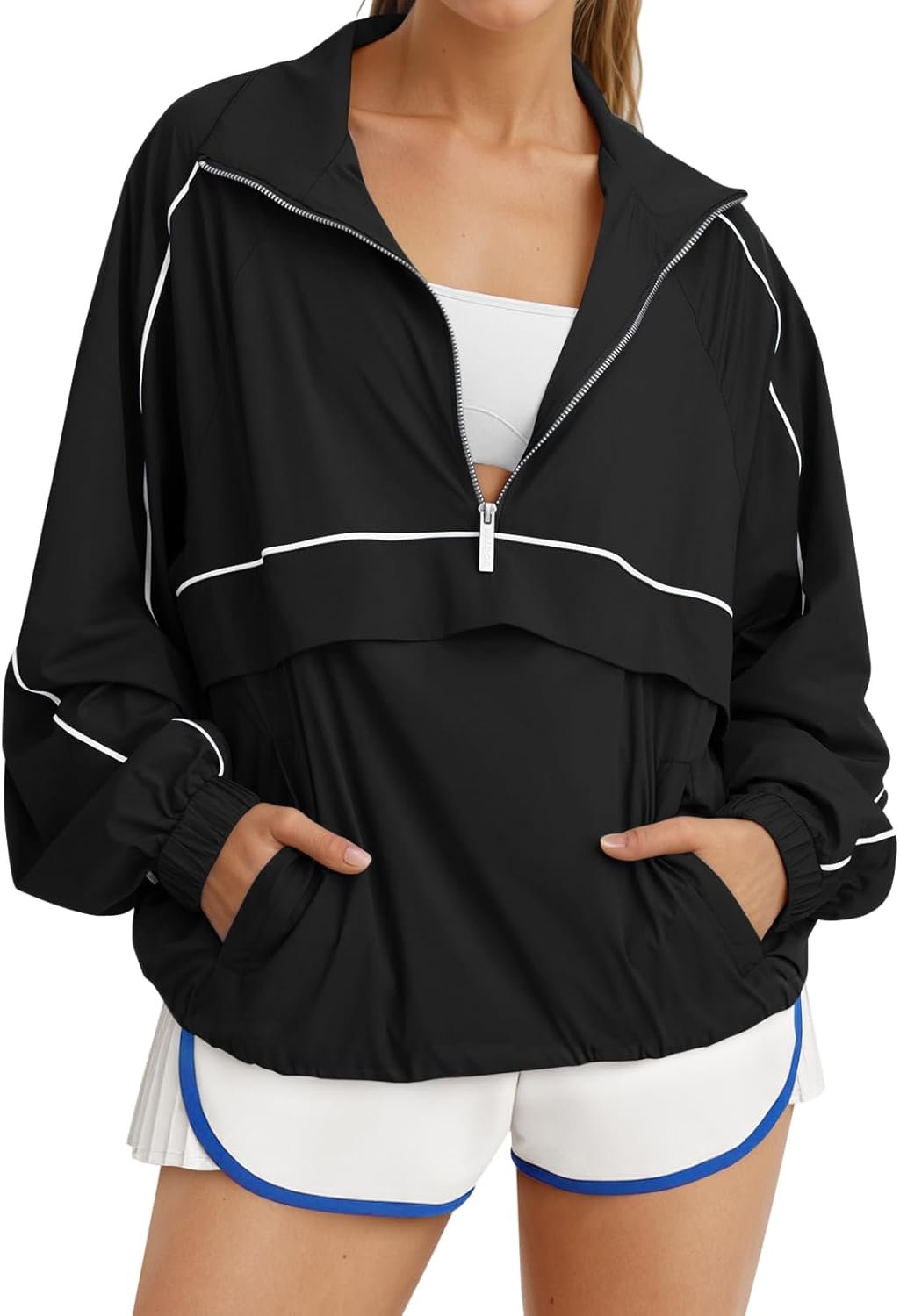 Fisoew Quarter Zip Pullover Women UPF 50+ Lightweight Windbreaker Jacket Running Hiking Outdoor Pullover with Pocket